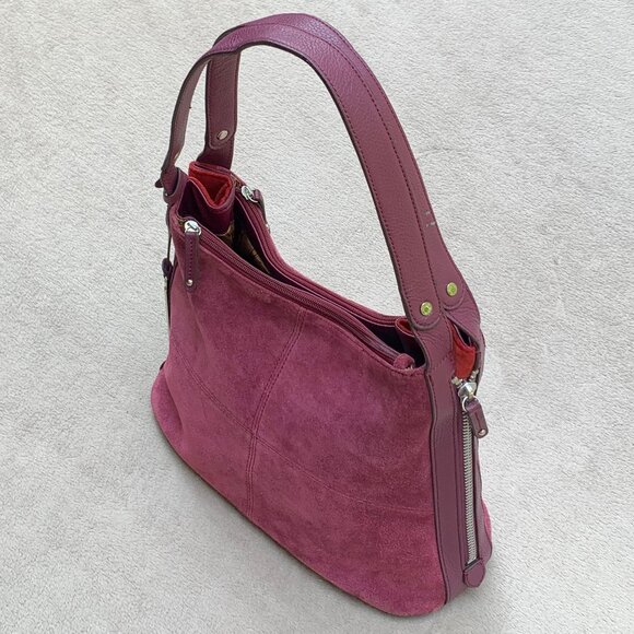 Tignanello Expandable Burgundy Genuine Suede Shoulder Bag - Picture 6 of 16